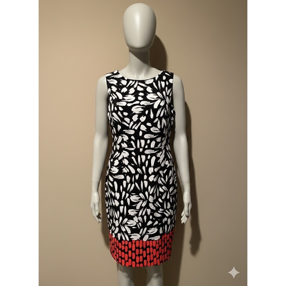 ALYX dress black white coral print sleeveless sheath knee length size 6